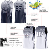 Custom Navy-White Side Panel Stripe Gradient Geometric Honeycomb Reversible Double Side Sublimation Basketball Set Jersey