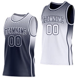 Custom Navy-White Side Panel Stripe Gradient Geometric Honeycomb Reversible Double Side Sublimation Basketball Set Jersey