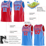 Custom Red Powder Blue-White Side Panel Stripe Gradient Geometric Honeycomb Reversible Double Side Sublimation Basketball Set Jersey