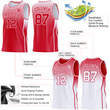 Custom Red-White Side Panel Stripe Gradient Geometric Honeycomb Reversible Double Side Sublimation Basketball Set Jersey