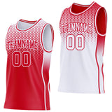 Custom Red-White Side Panel Stripe Gradient Geometric Honeycomb Reversible Double Side Sublimation Basketball Set Jersey