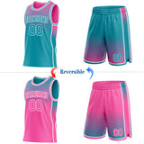 Custom Teal Pink-White Side Panel Stripe Gradient Geometric Honeycomb Reversible Double Side Sublimation Basketball Set Jersey