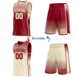 Custom Maroon-Cream Side Panel Stripe Gradient Geometric Honeycomb Reversible Double Side Sublimation Basketball Set Jersey