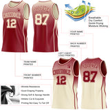 Custom Maroon-Cream Side Panel Stripe Gradient Geometric Honeycomb Reversible Double Side Sublimation Basketball Set Jersey