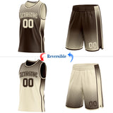 Custom Brown-Cream Side Panel Stripe Gradient Geometric Honeycomb Reversible Double Side Sublimation Basketball Set Jersey