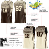 Custom Brown-Cream Side Panel Stripe Gradient Geometric Honeycomb Reversible Double Side Sublimation Basketball Set Jersey