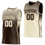 Custom Brown-Cream Side Panel Stripe Gradient Geometric Honeycomb Reversible Double Side Sublimation Basketball Set Jersey