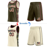 Custom Olive Vintage USA Flag Cream-Maroon Camo Side Panel Stripe Reversible Double Side Sublimation Basketball Set Jersey