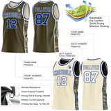 Custom Olive(Cream) Royal-White Camo Side Panel Stripe Reversible Double Side Sublimation Basketball Set Jersey