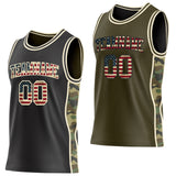 Custom Black(Olive) Vintage USA Flag-Cream Camo Side Panel Stripe Reversible Double Side Sublimation Basketball Set Jersey
