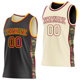 Custom Black(Cream) Crimson-Gold Camo Side Panel Stripe Reversible Double Side Sublimation Basketball Set Jersey