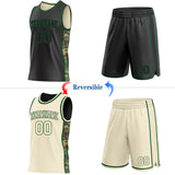 Custom Black(Cream)-Green Camo Side Panel Stripe Reversible Double Side Sublimation Basketball Set Jersey