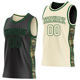 Custom Black(Cream)-Green Camo Side Panel Stripe Reversible Double Side Sublimation Basketball Set Jersey