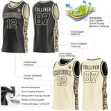 Custom Black-Cream Digital Camo Side Panel Stripe Reversible Double Side Sublimation Basketball Set Jersey