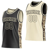 Custom Black-Cream Digital Camo Side Panel Stripe Reversible Double Side Sublimation Basketball Set Jersey