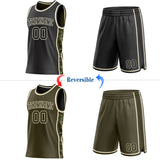 Custom Black(Olive)-Cream Digital Camo Side Panel Stripe Reversible Double Side Sublimation Basketball Set Jersey