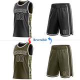 Custom Black(Olive)-White Digital Camo Side Panel Stripe Reversible Double Side Sublimation Basketball Set Jersey
