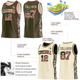 Custom Olive Vintage USA Flag Cream-Maroon Digital Camo Side Panel Stripe Reversible Double Side Sublimation Basketball Set Jersey