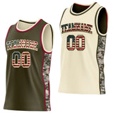 Custom Olive Vintage USA Flag Cream-Maroon Digital Camo Side Panel Stripe Reversible Double Side Sublimation Basketball Set Jersey