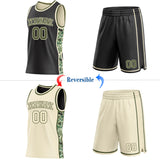 Custom Black Olive-Cream Digital Camo Side Panel Stripe Reversible Double Side Sublimation Basketball Set Jersey