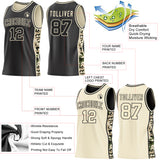 Custom Black-Cream Digital Camo Side Panel Stripe Reversible Double Side Sublimation Basketball Set Jersey
