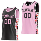 Custom Black Light Pink-White Digital Camo Side Panel Stripe Reversible Double Side Sublimation Basketball Set Jersey