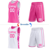 Custom Pink-White Camo Side Panel Stripe Reversible Double Side Sublimation Basketball Set Jersey