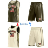 Custom Olive Vintage USA Flag-Cream Camo Side Panel Stripe Reversible Double Side Sublimation Basketball Set Jersey