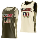 Custom Olive Vintage USA Flag-Cream Camo Side Panel Stripe Reversible Double Side Sublimation Basketball Set Jersey