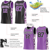 Custom Black Medium Purple-White Camo Side Panel Stripe Reversible Double Side Sublimation Basketball Set Jersey