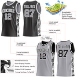 Custom Black Gray-White Camo Side Panel Stripe Reversible Double Side Sublimation Basketball Set Jersey