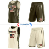 Custom Olive Vintage USA Flag-Cream Camo Side Panel Stripe Reversible Double Side Sublimation Basketball Set Jersey
