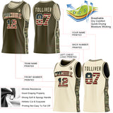 Custom Olive Vintage USA Flag-Cream Camo Side Panel Stripe Reversible Double Side Sublimation Basketball Set Jersey