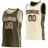 Custom Olive Vintage USA Flag-Cream Camo Side Panel Stripe Reversible Double Side Sublimation Basketball Set Jersey