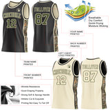 Custom Black Olive-Cream Woodland Camo Side Panel Stripe Reversible Double Side Sublimation Basketball Set Jersey