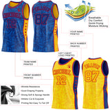 Custom Royal Red-Gold Side Panel Stripe Stars Geometric Shatter Starburst Reversible Double Side Sublimation Basketball Set Jersey