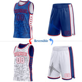 Custom Royal Red-White Side Panel Stripe Stars Geometric Shatter Starburst Reversible Double Side Sublimation Basketball Set Jersey