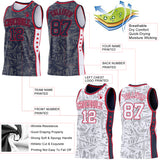 Custom Navy Red-White Side Panel Stripe Stars Geometric Shatter Starburst Reversible Double Side Sublimation Basketball Set Jersey
