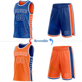 Custom Royal White-Orange Side Panel Stripe Stars Geometric Shatter Starburst Reversible Double Side Sublimation Basketball Set Jersey