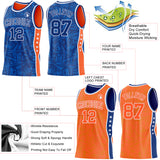 Custom Royal White-Orange Side Panel Stripe Stars Geometric Shatter Starburst Reversible Double Side Sublimation Basketball Set Jersey