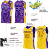 Custom Purple White-Gold Side Panel Stripe Stars Geometric Shatter Starburst Reversible Double Side Sublimation Basketball Set Jersey