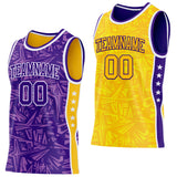 Custom Purple White-Gold Side Panel Stripe Stars Geometric Shatter Starburst Reversible Double Side Sublimation Basketball Set Jersey