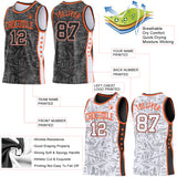 Custom Black White-Orange Side Panel Stripe Stars Geometric Shatter Starburst Reversible Double Side Sublimation Basketball Set Jersey