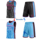Custom Black Pink-Sky Blue Side Panel Stripe Stars Geometric Shatter Starburst Reversible Double Side Sublimation Basketball Set Jersey