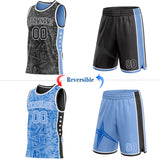 Custom Black White-Light Blue Side Panel Stripe Stars Geometric Shatter Starburst Reversible Double Side Sublimation Basketball Set Jersey