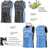 Custom Black White-Light Blue Side Panel Stripe Stars Geometric Shatter Starburst Reversible Double Side Sublimation Basketball Set Jersey