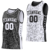 Custom Black White-Gray Side Panel Stripe Stars Geometric Shatter Starburst Reversible Double Side Sublimation Basketball Set Jersey