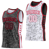 Custom Black Red-White Side Panel Stripe Stars Geometric Shatter Starburst Reversible Double Side Sublimation Basketball Set Jersey