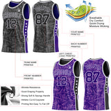 Custom Black White-Purple Side Panel Stripe Stars Geometric Shatter Starburst Reversible Double Side Sublimation Basketball Set Jersey