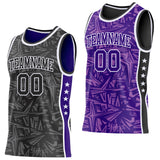 Custom Black White-Purple Side Panel Stripe Stars Geometric Shatter Starburst Reversible Double Side Sublimation Basketball Set Jersey